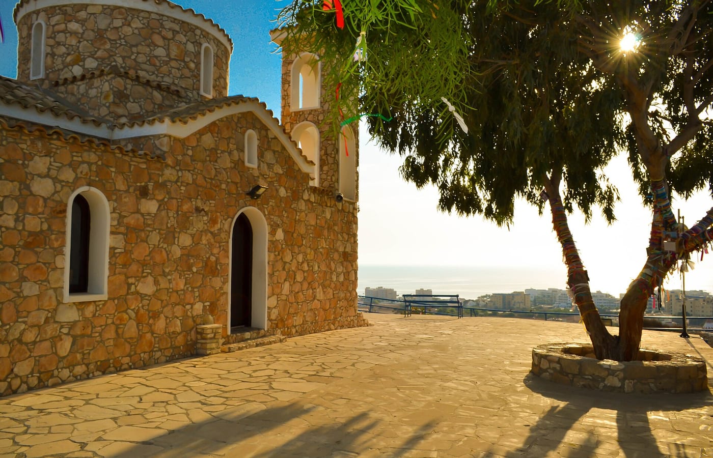 The chapel of Profitis Elias on its rock above Protaras, reached by steps